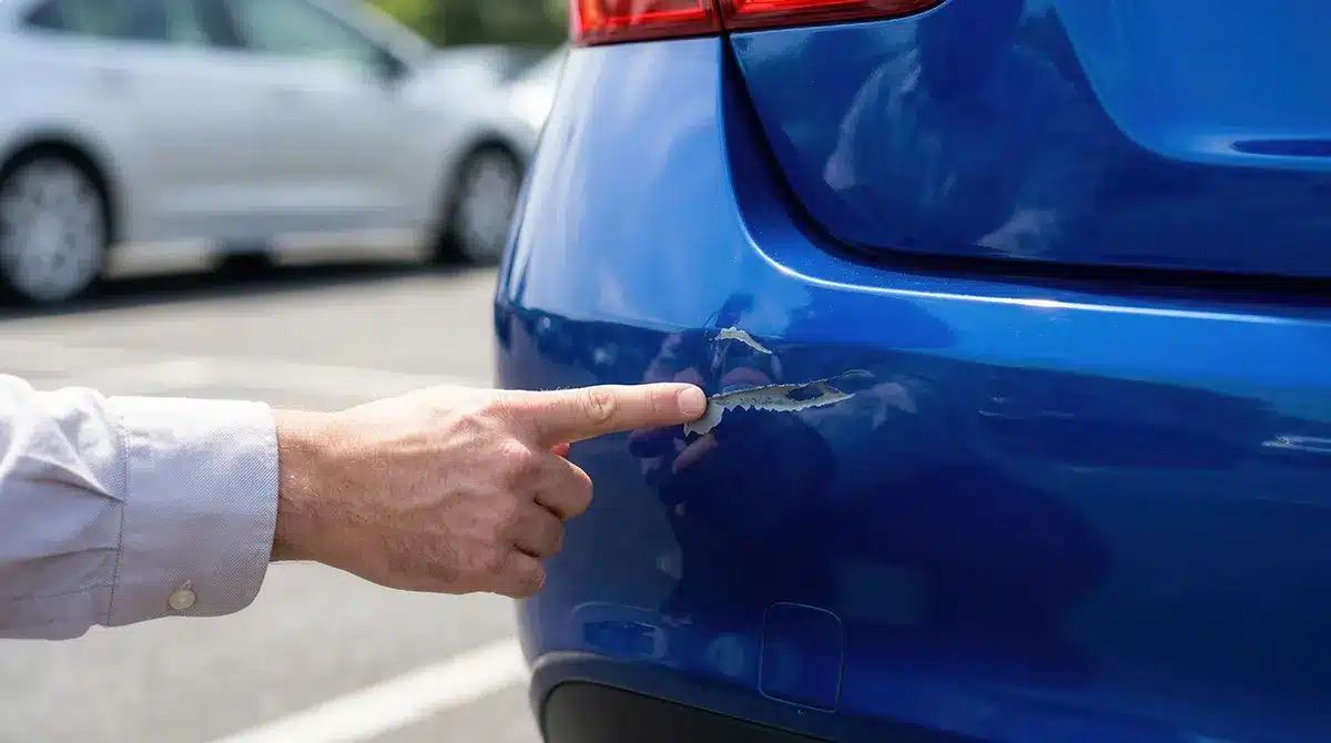 Parking lot dent on a rear quarter panel