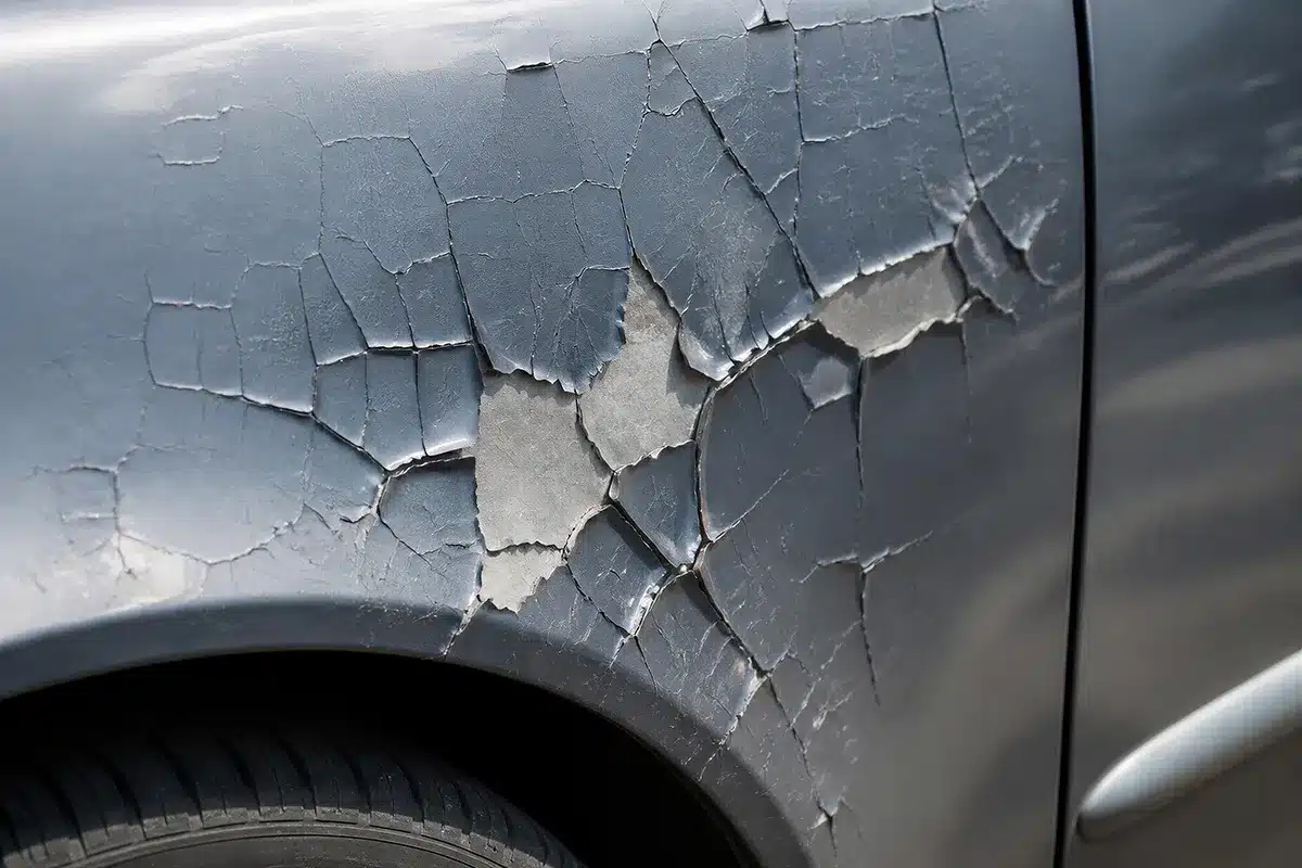 Technician performing conventional body repair on a panel
