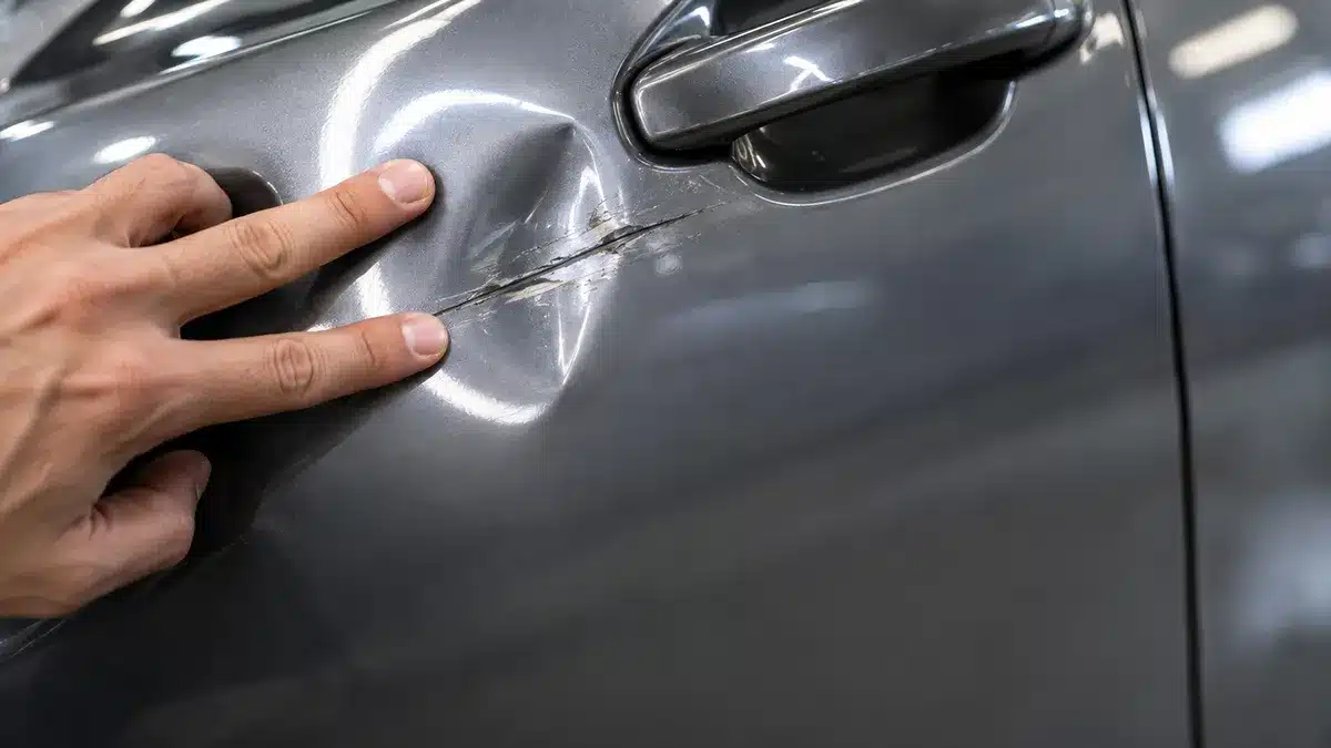 Door ding on a vehicle door