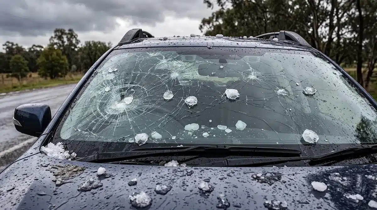Hail-damaged windshield