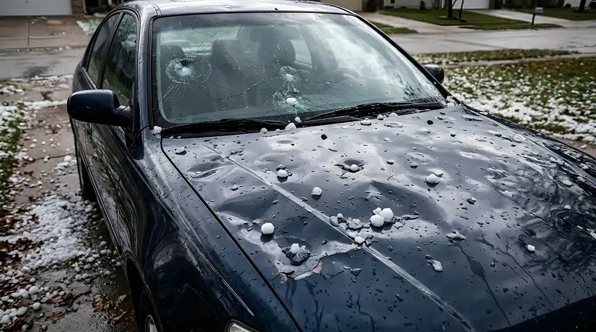 Hail dents across a car roof